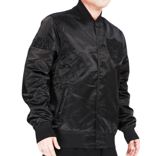 PRO STANDARD NFL LAS VEGAS RAIDERS MEN'S TRIPLE BLACK SATIN JACKET