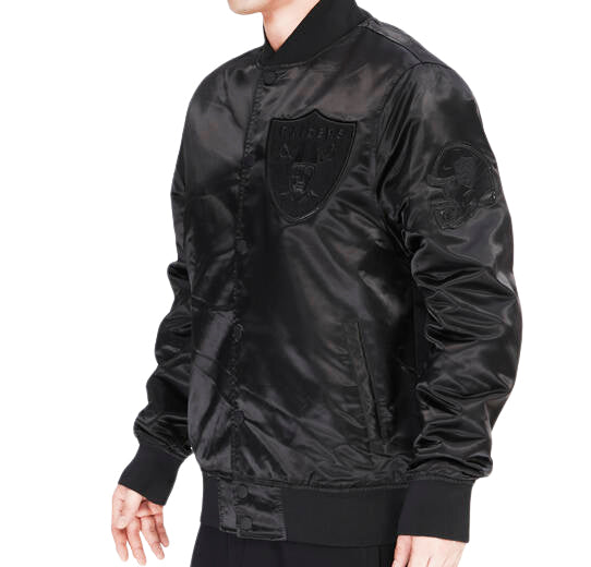 PRO STANDARD NFL LAS VEGAS RAIDERS MEN'S TRIPLE BLACK SATIN JACKET