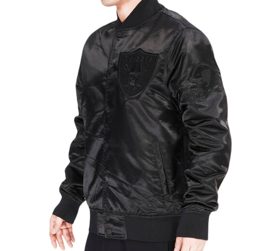 PRO STANDARD NFL LAS VEGAS RAIDERS MEN'S TRIPLE BLACK SATIN JACKET