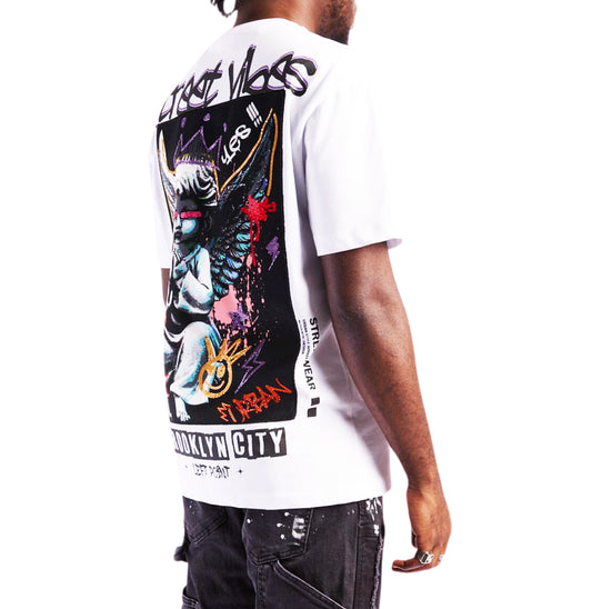 LEFT POINT MEN'S RHINESTONE DESIGN BROOKLYN CITY STREET VIBES T-SHIRT (WHITE)