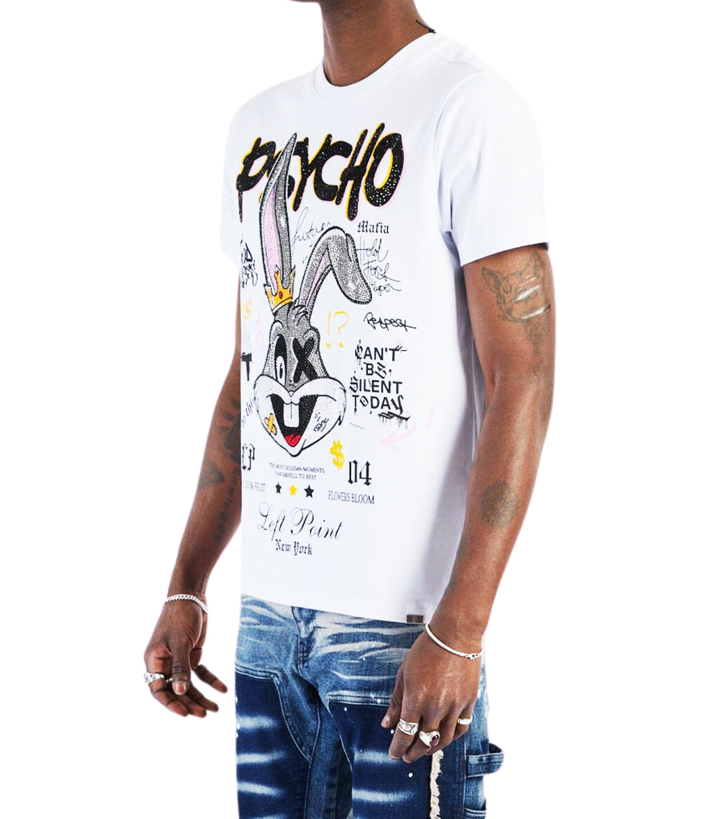 LEFT POINT MEN'S RHINESTONE DESIGN PSYCHO RABBIT OF YOUR SOUL T-SHIRT (WHITE)