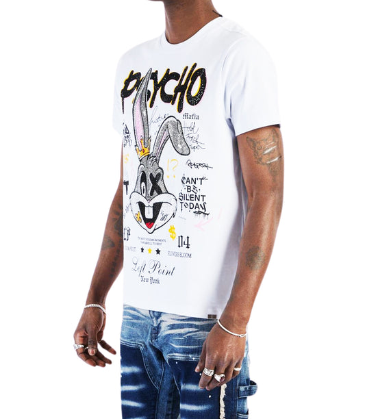 LEFT POINT MEN'S RHINESTONE DESIGN PSYCHO RABBIT OF YOUR SOUL T-SHIRT (WHITE)