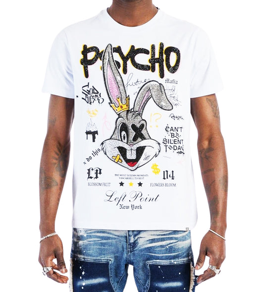 LEFT POINT MEN'S RHINESTONE DESIGN PSYCHO RABBIT OF YOUR SOUL T-SHIRT (WHITE)