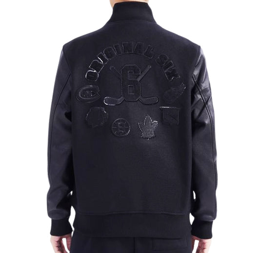 PRO STANDARD MEN'S NHL THE ORIGINAL SIX CLASSIC WOOL VARSITY JACKET (BLACK)