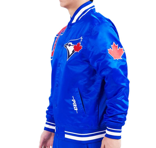 PRO STANDARD MLB TORONTO BLUE JAYS 1993 WORLD SERIES MASH UP RIB MEN'S ROYAL BLUE SATIN JACKET