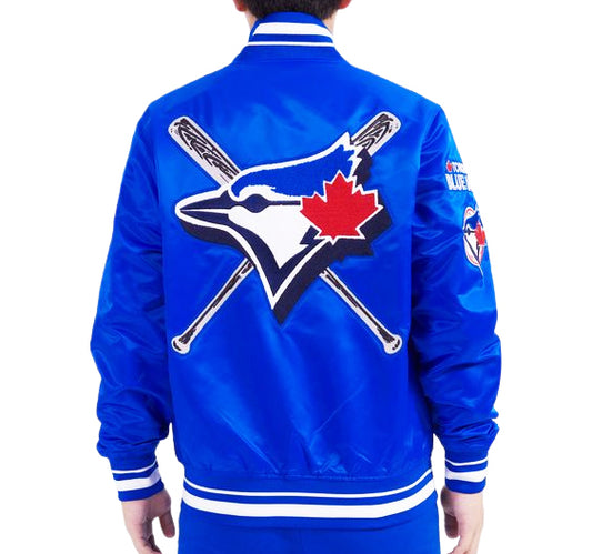 PRO STANDARD MLB TORONTO BLUE JAYS 1993 WORLD SERIES MASH UP RIB MEN'S ROYAL BLUE SATIN JACKET