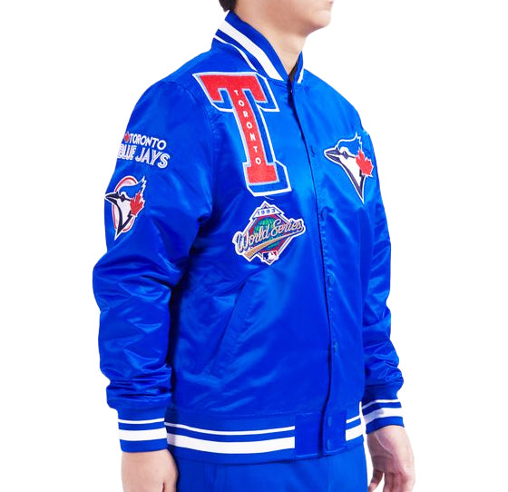 PRO STANDARD MLB TORONTO BLUE JAYS MASH UP RIB MEN'S ROYAL BLUE SATIN JACKET