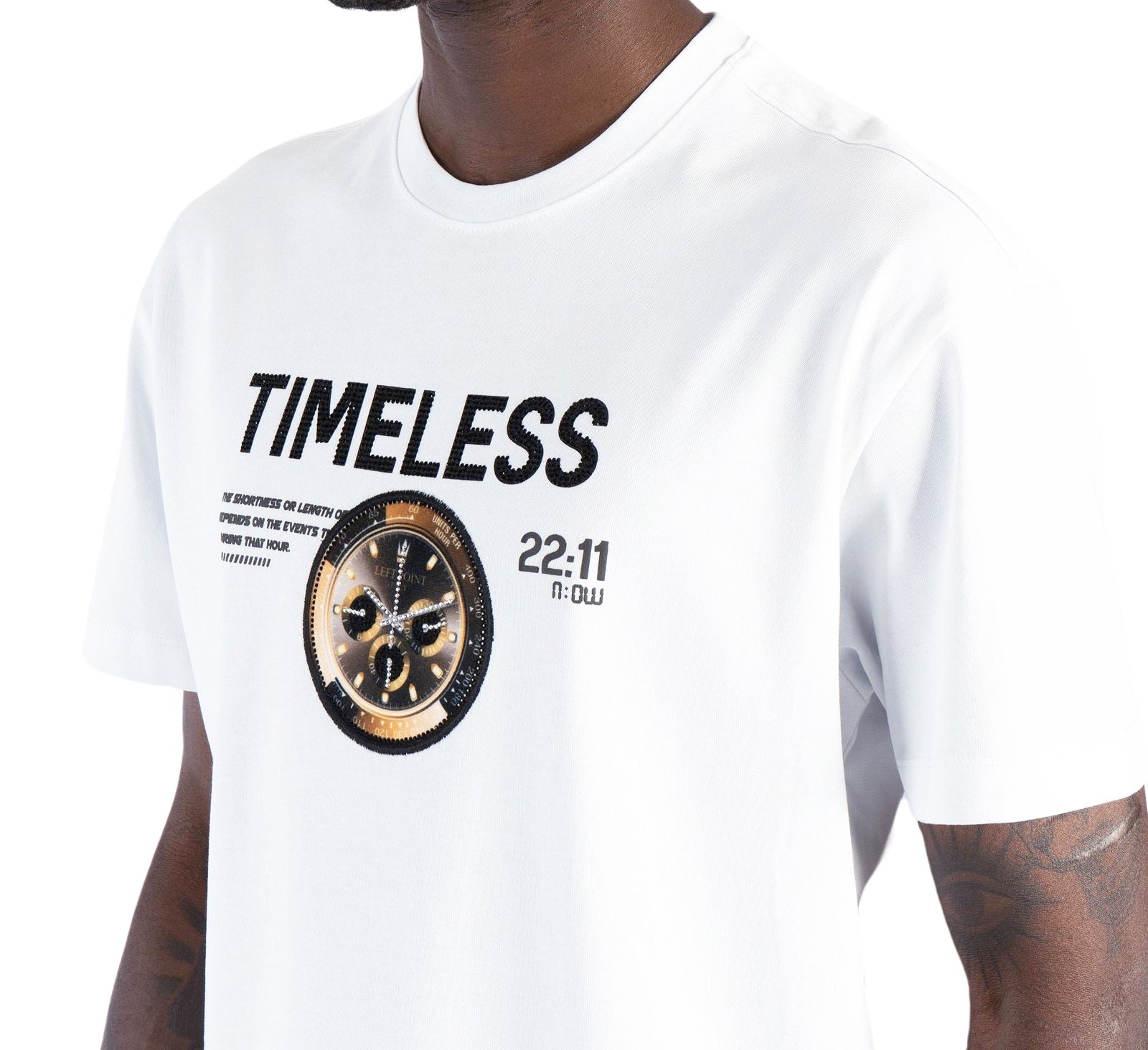 LEFT POINT MEN'S RHINESTONE & CHENILLE TIMELESS T-SHIRT (WHITE)