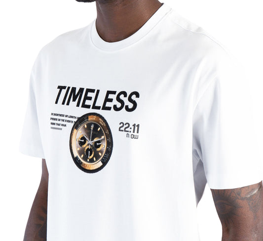LEFT POINT MEN'S RHINESTONE & CHENILLE TIMELESS T-SHIRT (WHITE)