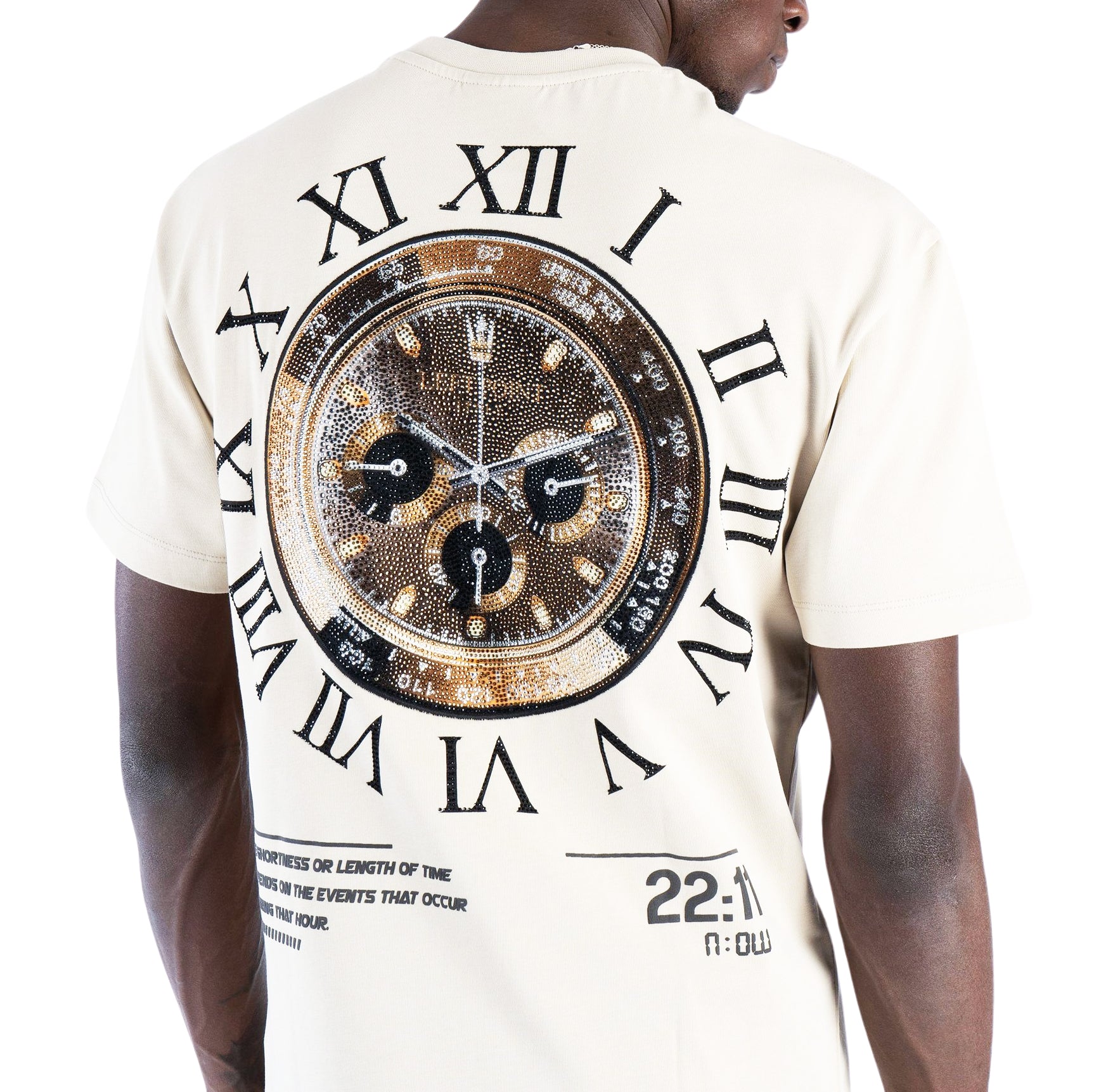 LEFT POINT MEN'S RHINESTONE & CHENILLE TIMELESS T-SHIRT (BEIGE)