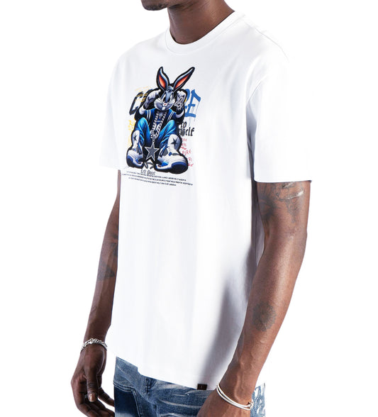 LEFT POINT MEN'S RHINESTONE DESIGN PIRE BUNNY T-SHIRT (WHITE)