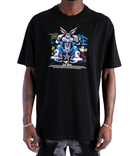 LEFT POINT MEN'S RHINESTONE DESIGN PIRE BUNNY T-SHIRT (BLACK)