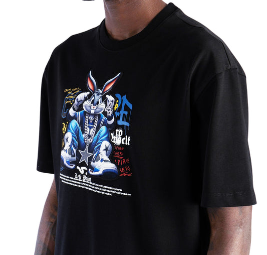 LEFT POINT MEN'S RHINESTONE DESIGN PIRE BUNNY T-SHIRT (BLACK)