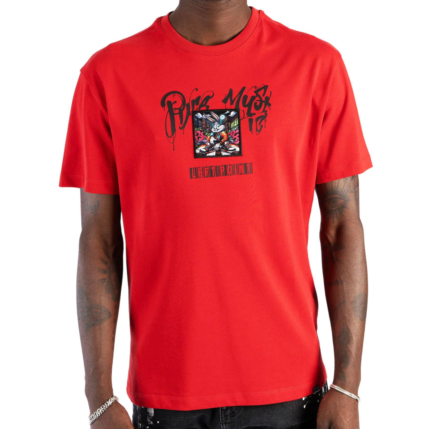 LEFT POINT MEN'S RHINESTONE DESIGN WE BELIEVE THE FUTURE T-SHIRT (RED)