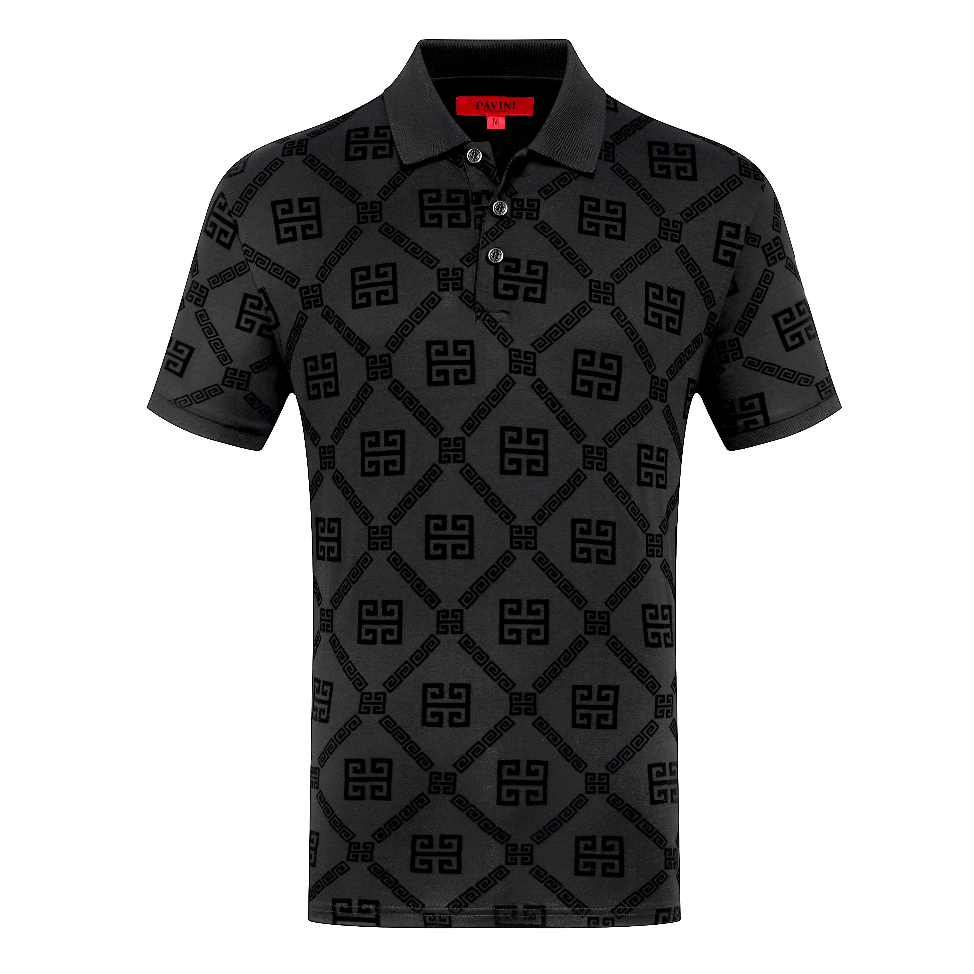 PAVINI MEN'S FANCY POLO T-SHIRT (BLACK P-3083)