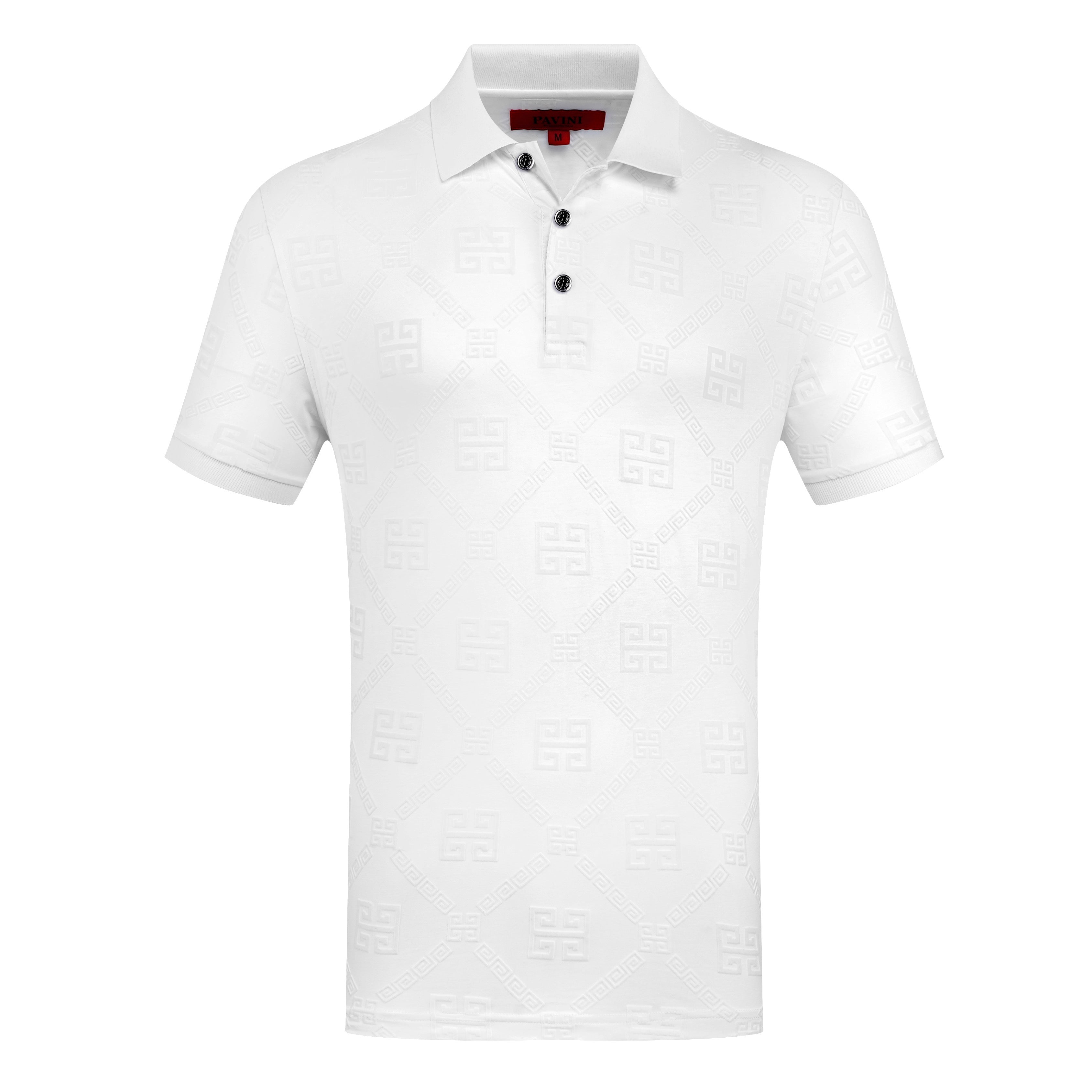 PAVINI MEN'S FANCY POLO T-SHIRT (WHITE P-3083)