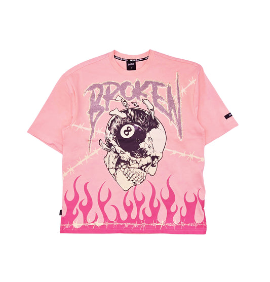 SWITCH MEN'S RHINESTONE BROKEN SKULL DROP SHOULDER GRAPHIC T-SHIRT (PINK)