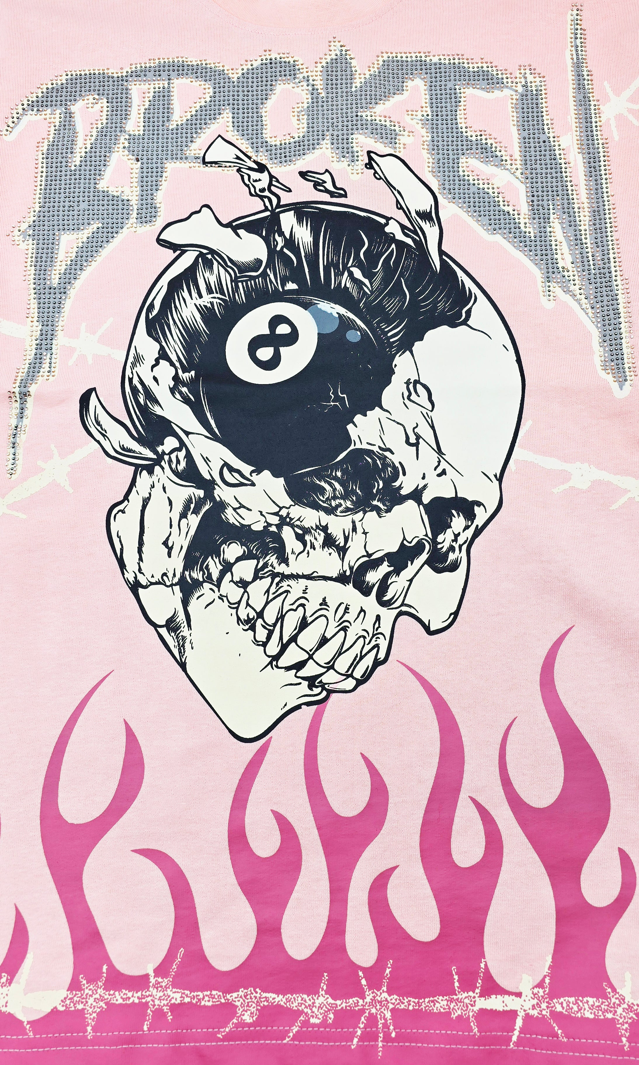 SWITCH MEN'S RHINESTONE BROKEN SKULL DROP SHOULDER GRAPHIC T-SHIRT (PINK)