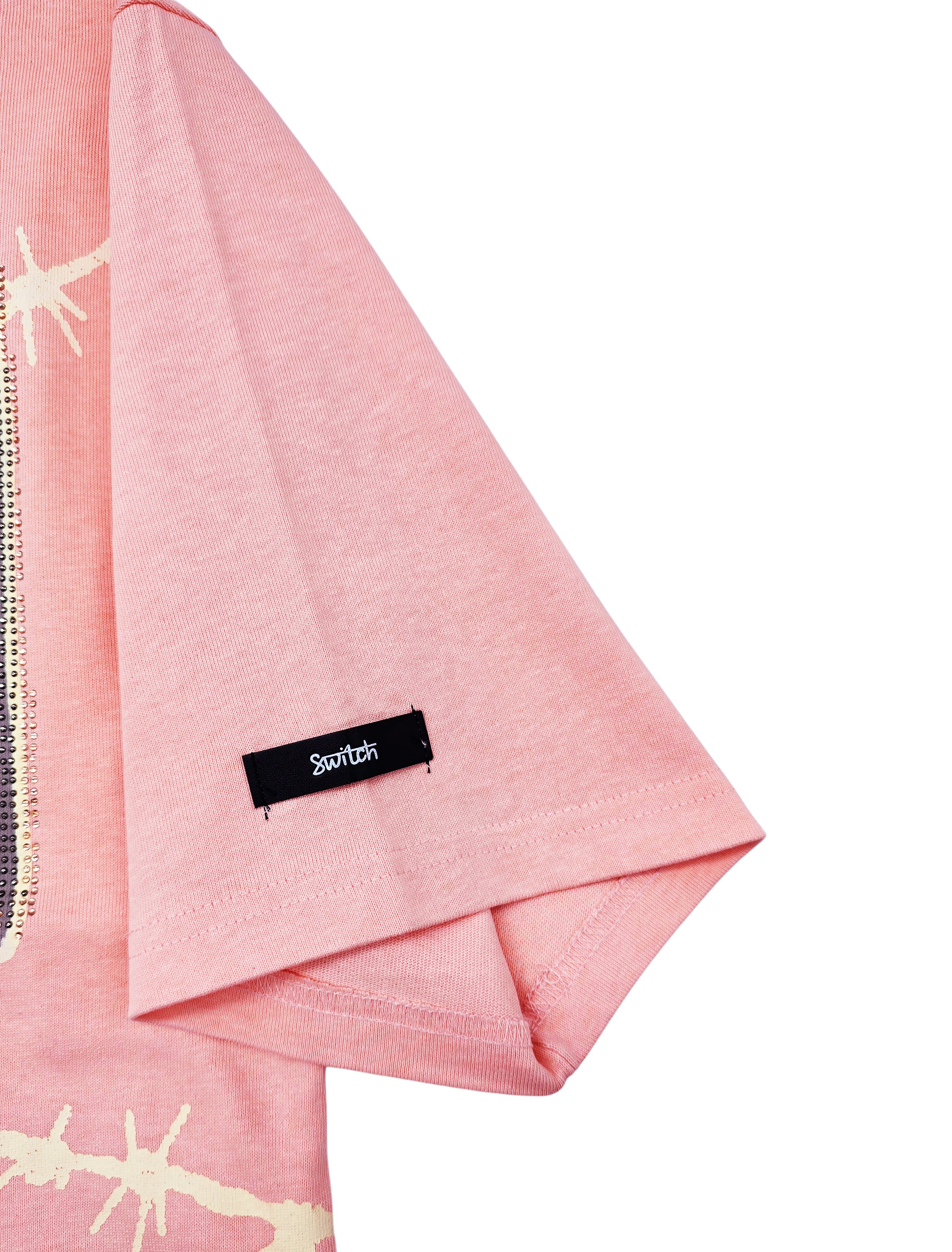 SWITCH MEN'S RHINESTONE BROKEN SKULL DROP SHOULDER GRAPHIC T-SHIRT (PINK)