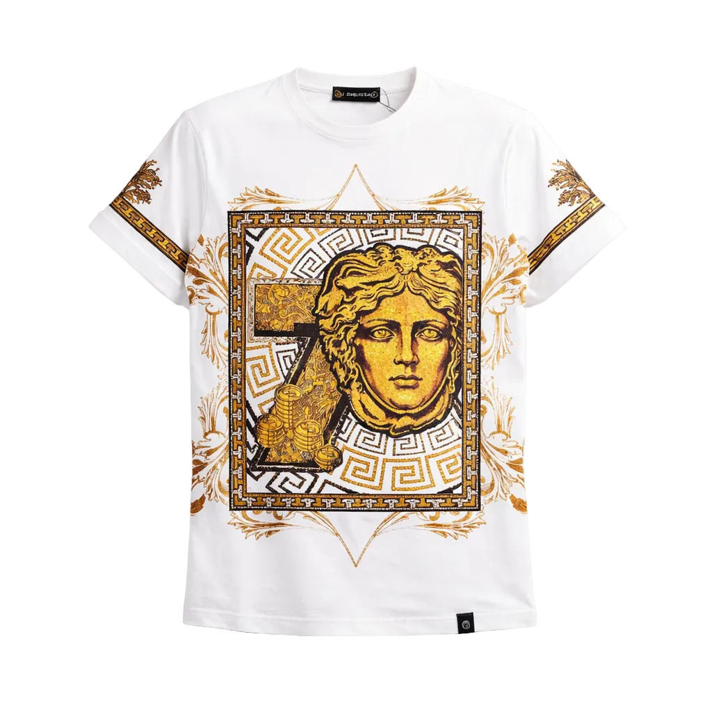 MEN'S RHINESTONE DESIGNER SHORT SLEEVE T-SHIRT (WHITE/GOLD)