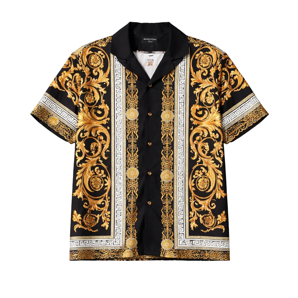 SILVER STONE MEN'S FOIL BUTTON UP SHORT SLEEVES SHIRT (BLACK CSSW-26)