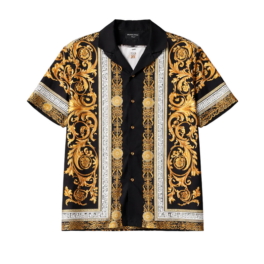 SILVER STONE MEN'S FOIL BUTTON UP SHORT SLEEVES SHIRT (BLACK CSSW-26)
