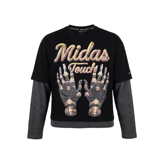 SWITCH MEN'S LONG SLEEVE RHINESTONE MIDAS TOUCH GRAPHIC T-SHIRT (BLACK)