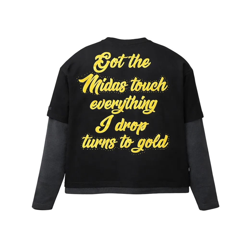 SWITCH MEN'S LONG SLEEVE RHINESTONE MIDAS TOUCH GRAPHIC T-SHIRT (BLACK)