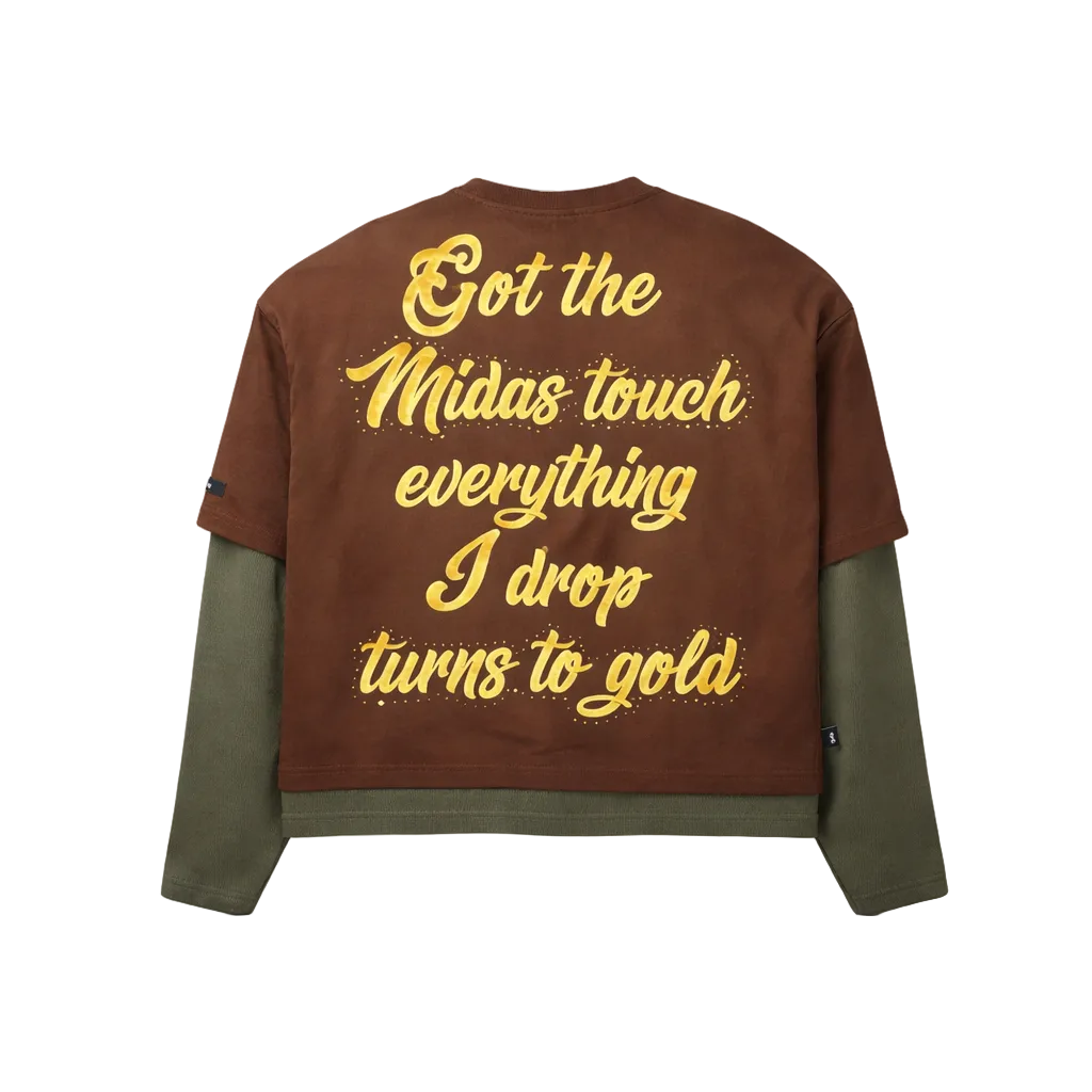 SWITCH MEN'S LONG SLEEVE RHINESTONE MIDAS TOUCH GRAPHIC T-SHIRT (BROWN)