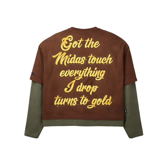 SWITCH MEN'S LONG SLEEVE RHINESTONE MIDAS TOUCH GRAPHIC T-SHIRT (BROWN)