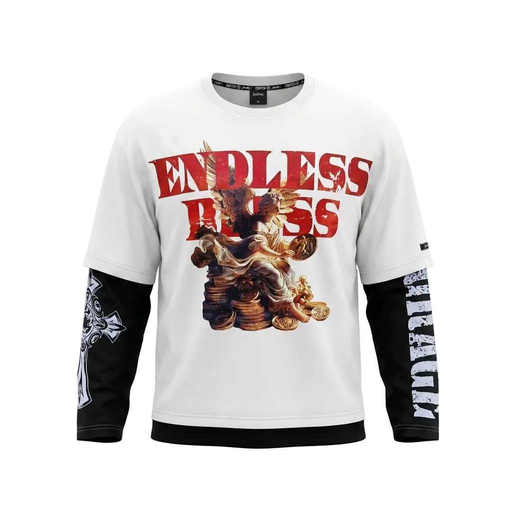 SWITCH MEN'S LONG SLEEVE RHINESTONE ENDLESS GRAPHIC T-SHIRT (WHITE)