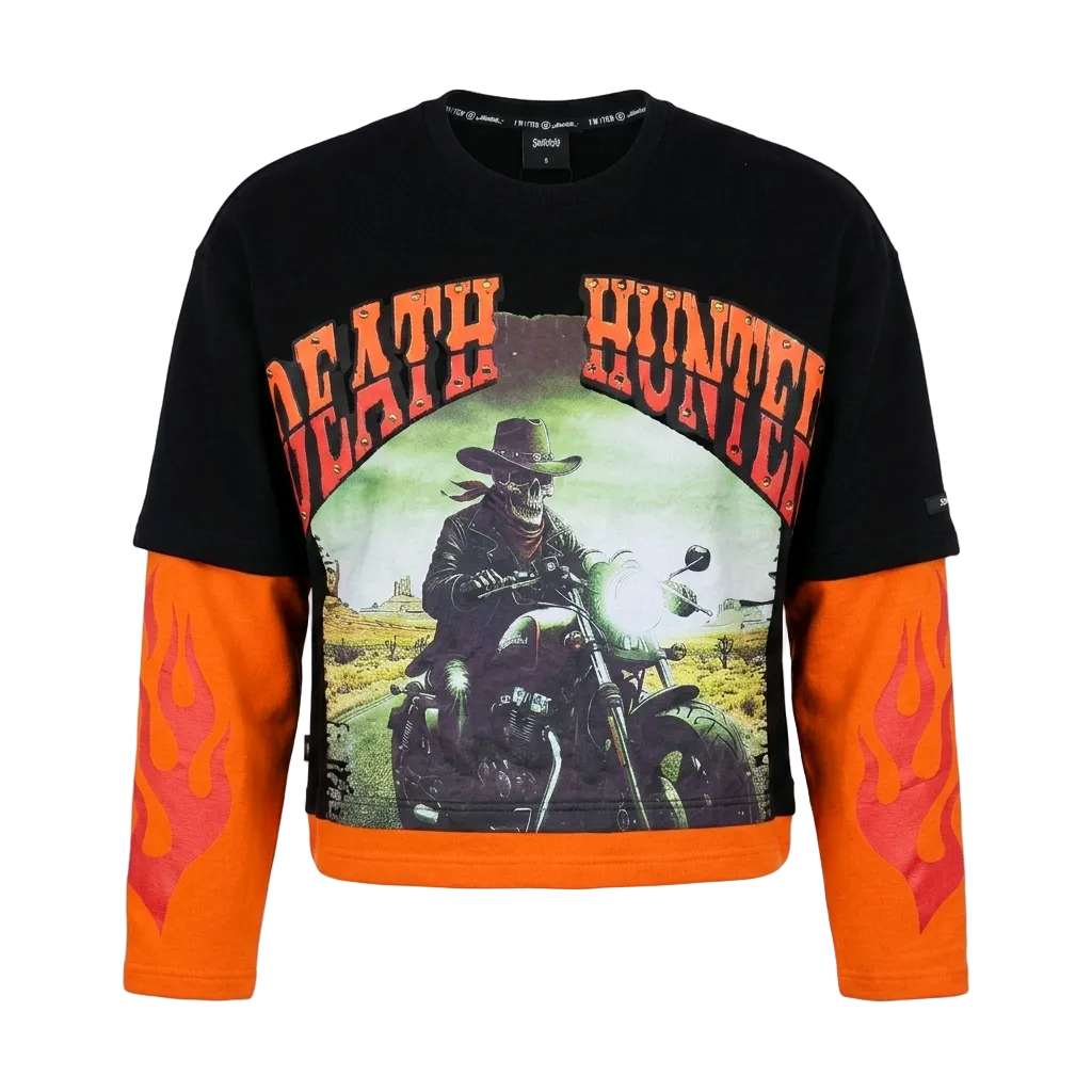SWITCH MEN'S LONG SLEEVE DEATH HUNTER GRAPHIC T-SHIRT (BLACK)
