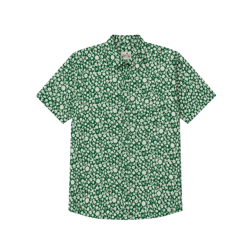 SPRINGFIELD MEN'S SHORT SLEEVES PRINTED BUTTON-UP SHIRT (GREEN/WHITE)