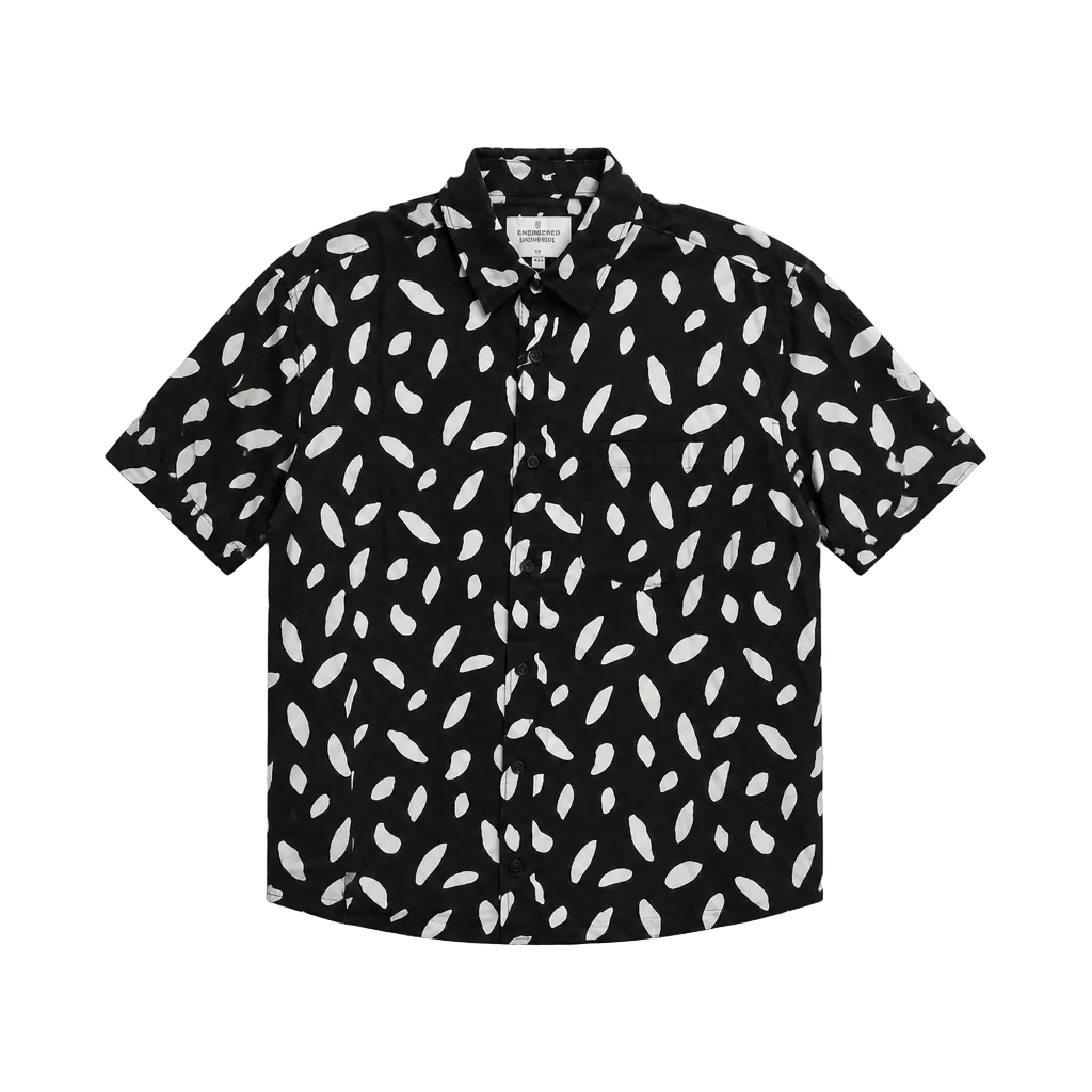 SPRINGFIELD MEN'S SHORT SLEEVES PRINTED BUTTON-UP SHIRT (BLACK/WHITE)