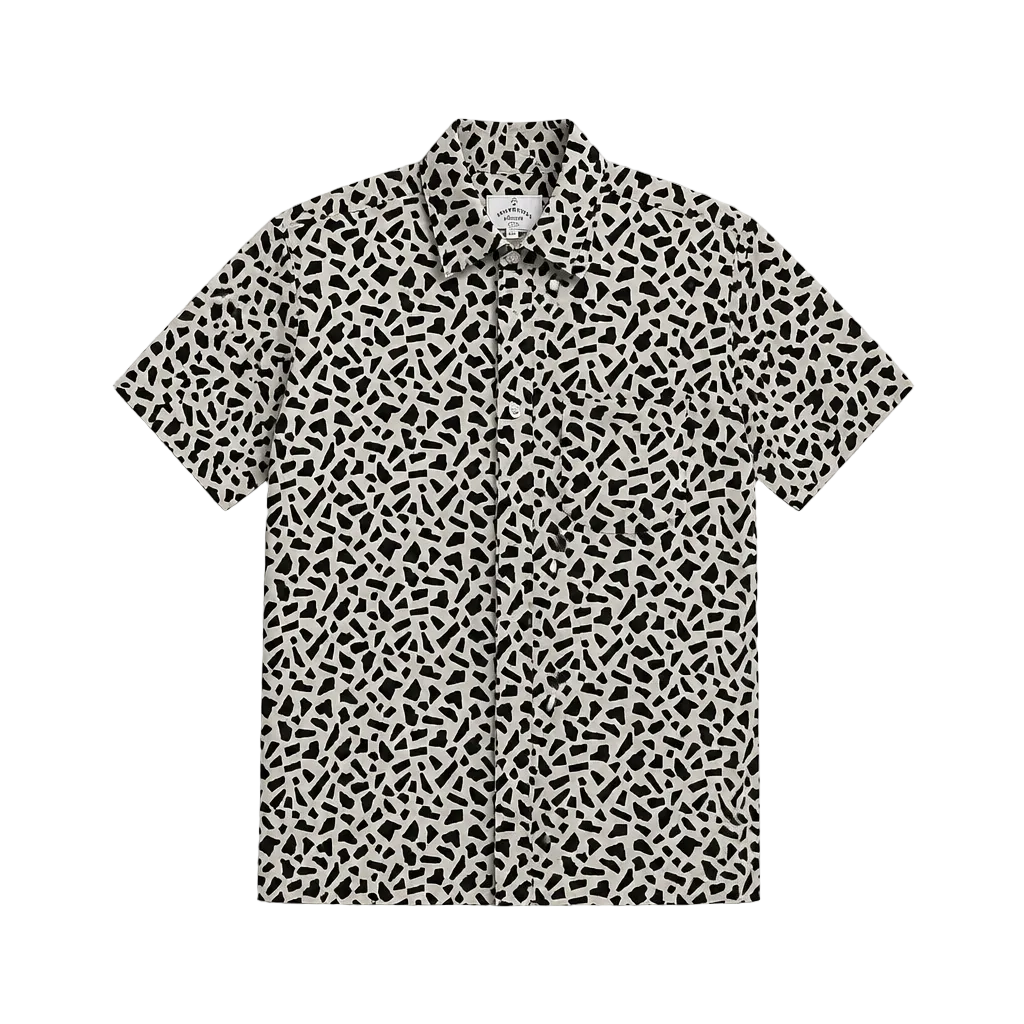 SPRINGFIELD MEN'S SHORT SLEEVES PRINTED BUTTON-UP SHIRT (OFF-WHITE/BLACK)