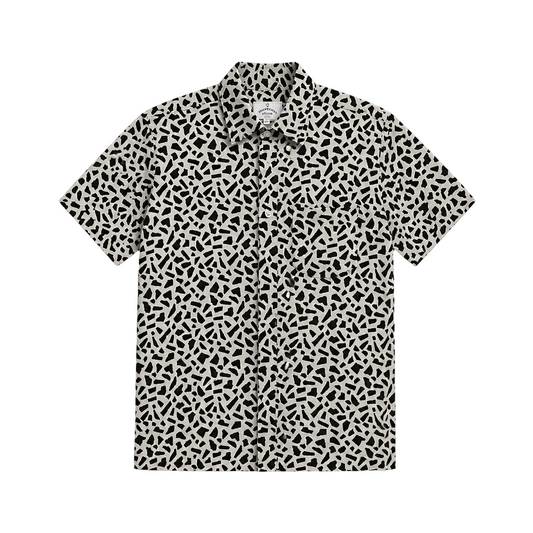 SPRINGFIELD MEN'S SHORT SLEEVES PRINTED BUTTON-UP SHIRT (OFF-WHITE/BLACK)