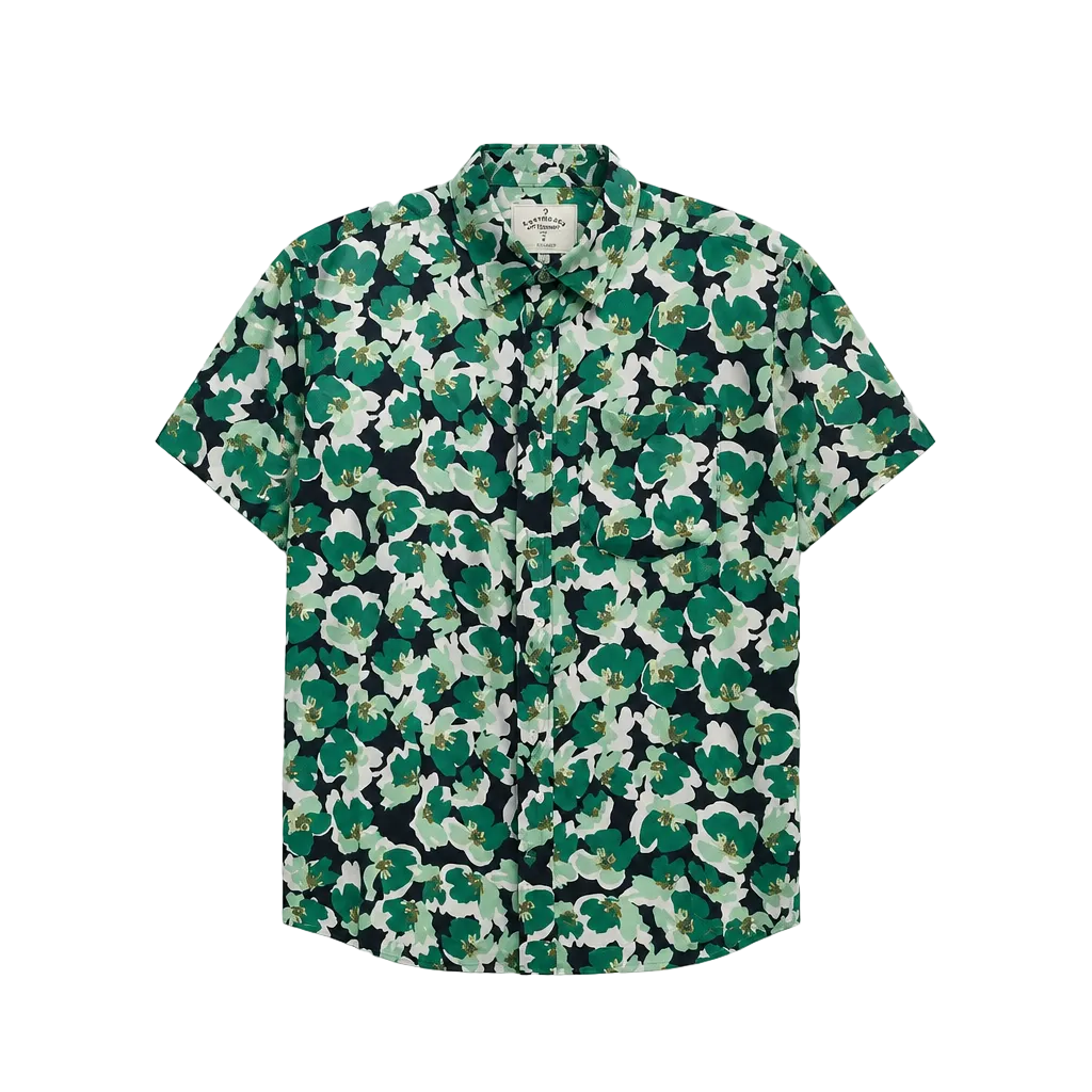 SPRINGFIELD MEN'S SHORT SLEEVES PRINTED BUTTON-UP SHIRT (GREEN)