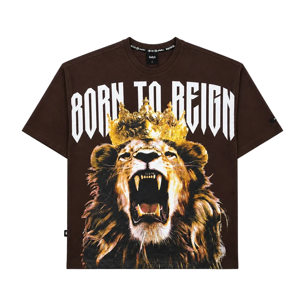 SWITCH MEN'S RHINESTONE BORN TO REIGN GRAPHIC T-SHIRT (BROWN)