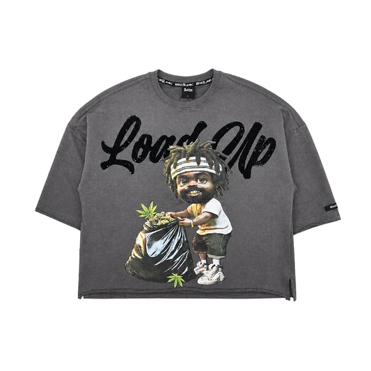 SWITCH MEN'S RHINESTONE LOAD UP CROPPED GRAPHIC T-SHIRT (GREY)