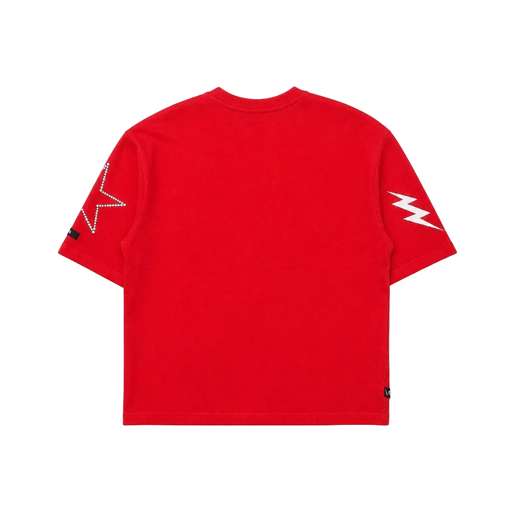 SWITCH MEN'S CONQUERS GRAPHIC & RHINESTONE T-SHIRT/SHORTS SET (RED)