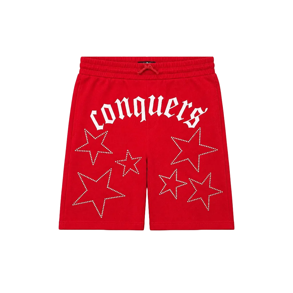 SWITCH MEN'S CONQUERS GRAPHIC & RHINESTONE T-SHIRT/SHORTS SET (RED)