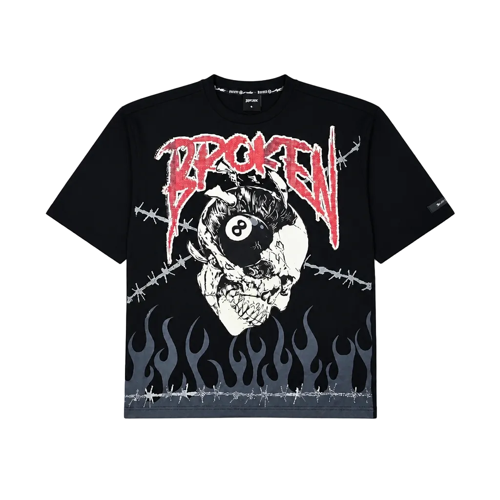 SWITCH MEN'S RHINESTONE BROKEN SKULL DROP SHOULDER GRAPHIC T-SHIRT (BLACK)