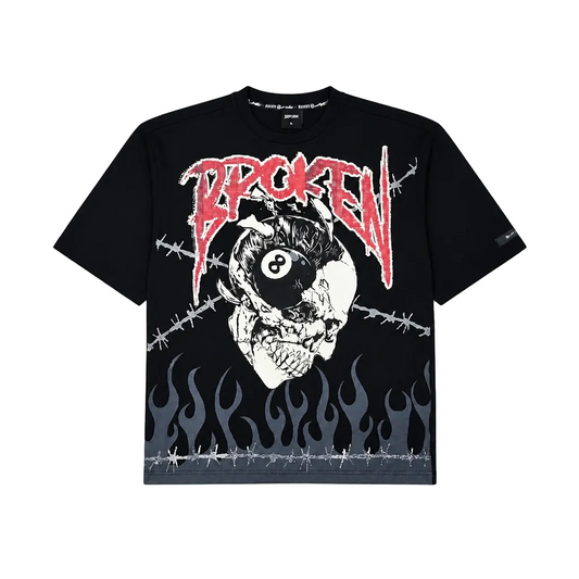 SWITCH MEN'S RHINESTONE BROKEN SKULL DROP SHOULDER GRAPHIC T-SHIRT (BLACK)