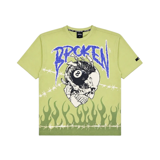 SWITCH MEN'S RHINESTONE BROKEN SKULL DROP SHOULDER GRAPHIC T-SHIRT (LIGHT OLIVE GREEN)
