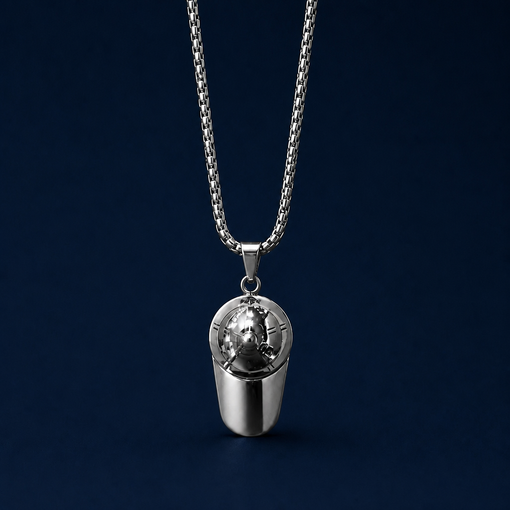 24INCH 2MM SILVER TONE STAINLESS STEEL HAT PENDANT & CHAIN NECKLACE