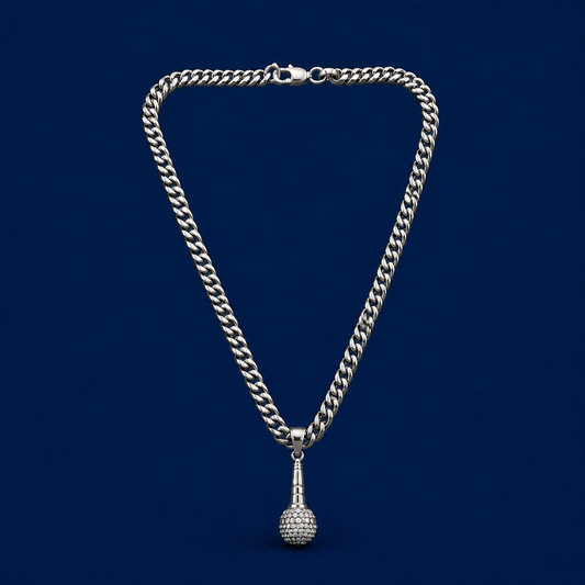 20INCH 8MM SILVER TONE STAINLESS STEEL MIC PENDANT & CHAIN NECKLACE