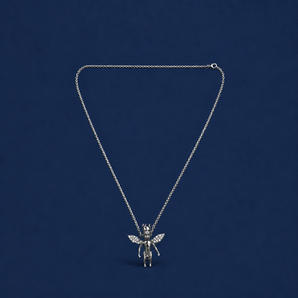 24INCH 2MM SILVER TONE STAINLESS STEEL FAIRY KING PENDANT & CHAIN NECKLACE
