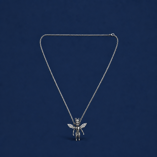 24INCH 2MM SILVER TONE STAINLESS STEEL FAIRY KING PENDANT & CHAIN NECKLACE