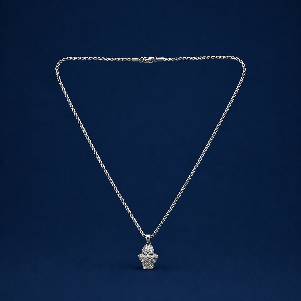 24INCH 2MM SILVER TONE METAL BASKETBALL HOOP PENDANT & CHAIN NECKLACE
