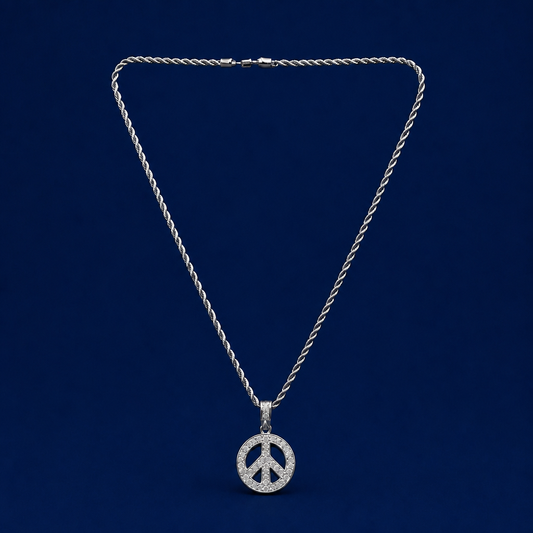 22INCH 4MM SILVER TONE STAINLESS STEEL PEACE PENDANT & CHAIN NECKLACE